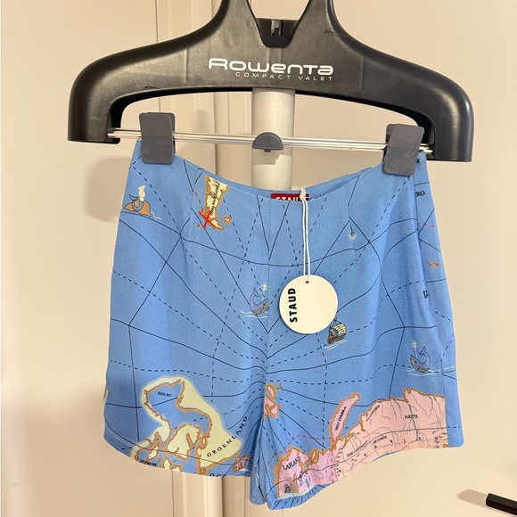 Staud Cod Printed Crepe de Chine Map Shorts - Picture 3 of 4